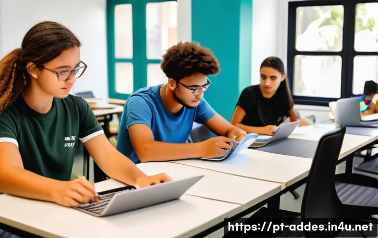 광고디자인 자격증 합격률 분석 - A modern, vibrant classroom setting in Brazil with young adult students preparing for a graphic desi...