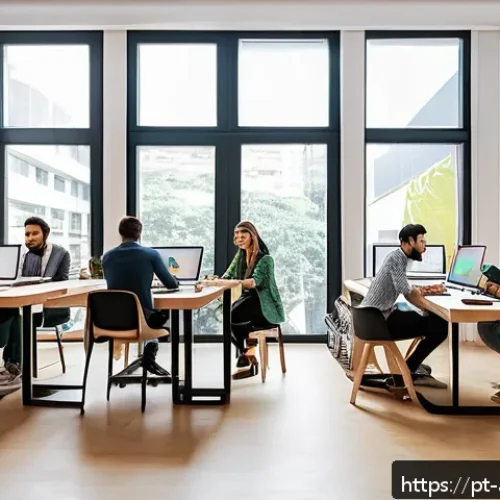 Home 32 광고디자인과 관련된 정부 지원 사업 - A modern co-working space in São Paulo filled with diverse Brazilian creative professionals working ...