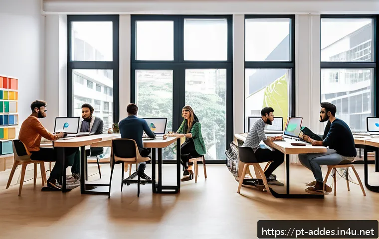 광고디자인과 관련된 정부 지원 사업 - A modern co-working space in S&atilde;o Paulo filled with diverse Brazilian creative professionals working ...