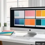 Home 18 광고디자인 포트폴리오 제작 가이드 - A professional digital designer workspace featuring a modern computer screen displaying a sleek, wel...